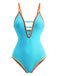 Maillot de bain une pièce à bretelles découpées color block années 1970