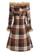 Manteau à capuche à carreaux et bordure en fausse fourrure années 1940