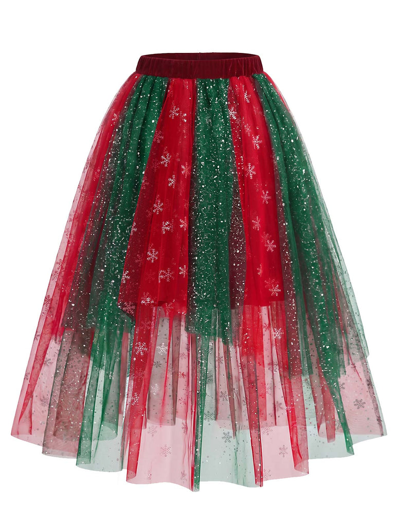 [Prévente] Jupe de Noël asymétrique en tulle scintillant à flocons Années 1950 - 2