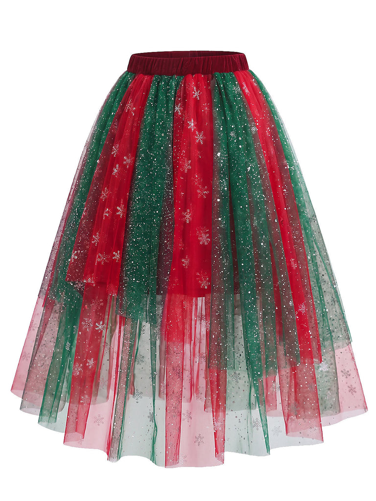 [Prévente] Jupe de Noël asymétrique en tulle scintillant à flocons Années 1950 - 3