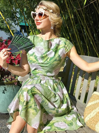 Robe rose peinte à l'huile verte des années 1960