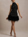 Mini Robe à Paillettes, Col Halter et Plumes Années 1960 - 4