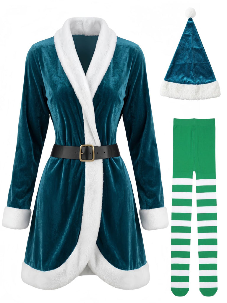 Mini Robe de Noël en Velours à Bordure Duveteuse Années 1960 - 1