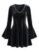 Mini Robe en Velours à Col V Perlé et Manches Évasées Années 1930 - 5