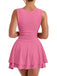Rear view of a model wearing the pink sleeveless tiered mini dress.