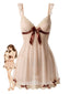 Nuisette babydoll beige transparente en tulle à nœud col V profond dentelle et rembourrage Années 1950
