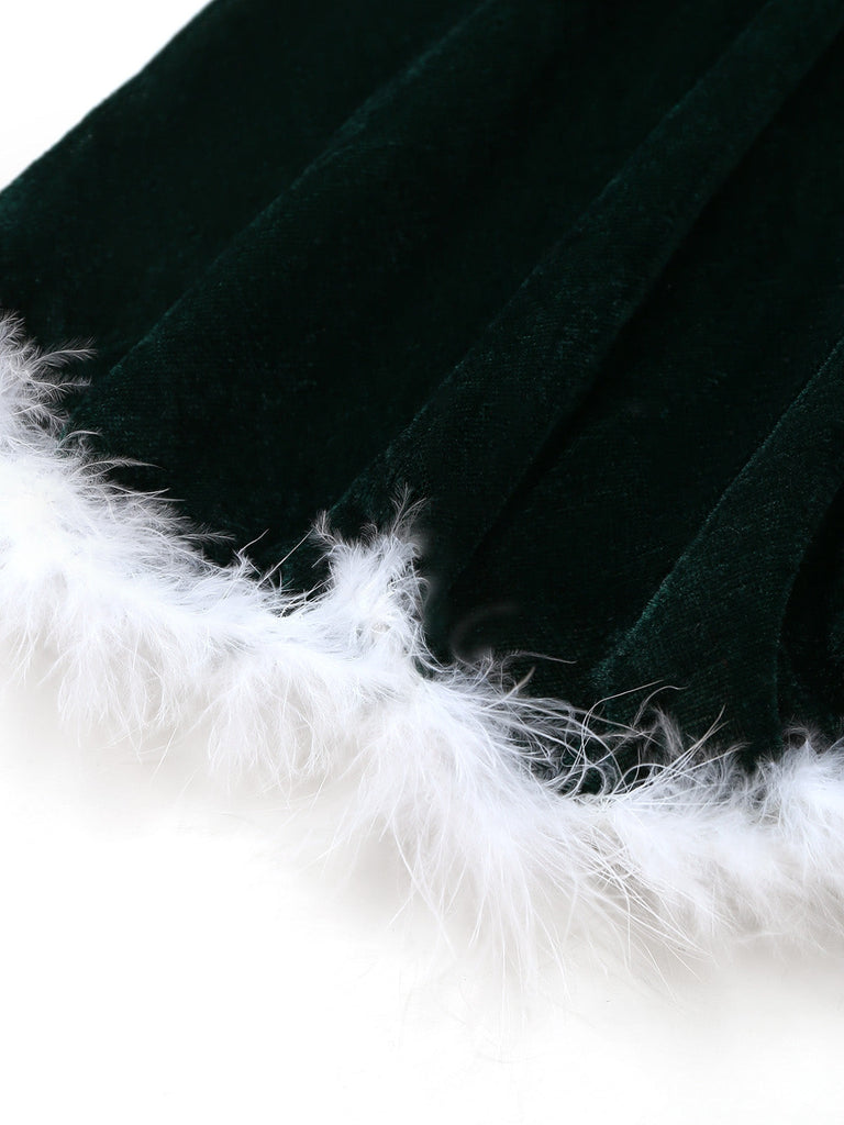 Nuisette de Noël en velours à fines bretelles, ceinture et bordure en fourrure Années 1950 - 6