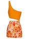 Orange 1940s 3D Floral One-Shoulder One-Piece Swimdress on a white background