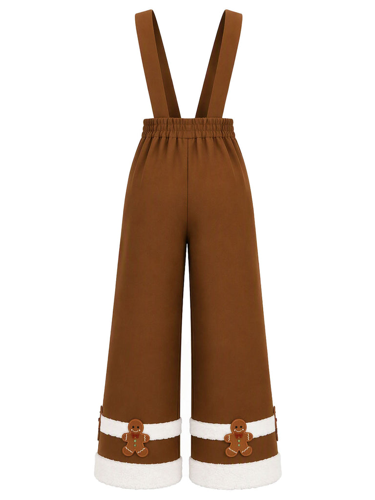 [Prévente] Pantalon marron à bretelles et motifs bonhomme en pain d’épices de Noël Années 1970 - 3