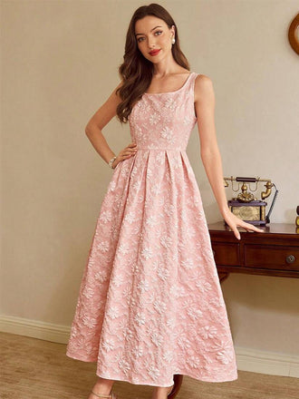 Pink 1930s Floral Jacquard Sleeveless Maxi Dress - vintage dress, retro fashion, rockabilly