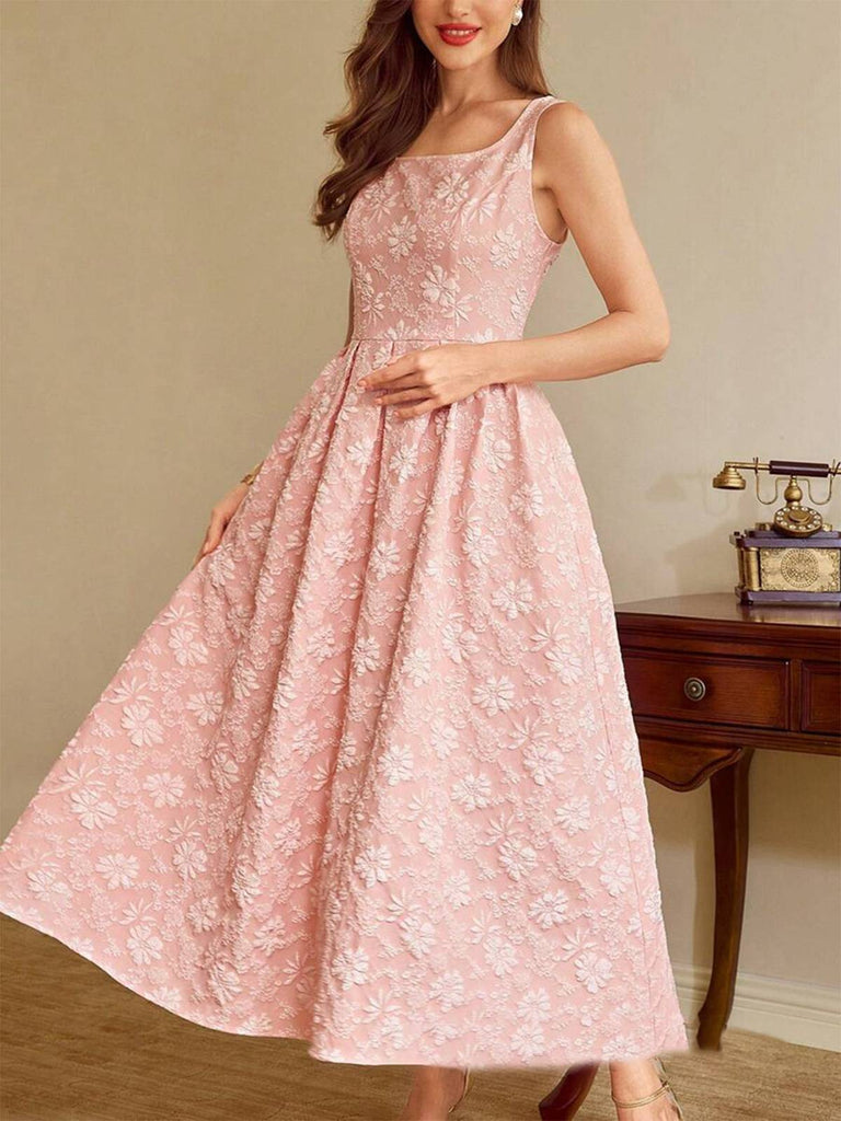 Pink 1930s Floral Jacquard Sleeveless Maxi Dress - vintage dress, retro fashion, rockabilly