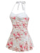Side view of the swimsuit showcasing the ruffled skirt layers and the halter neck ties.