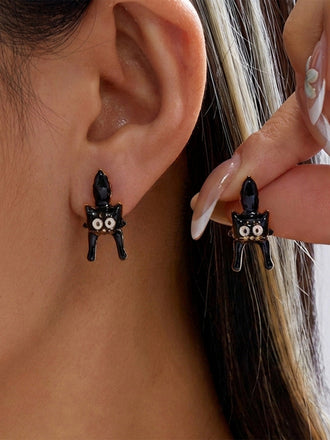 Puces d’Oreilles Fantaisie Vintage Chat Noir pour Halloween - 1
