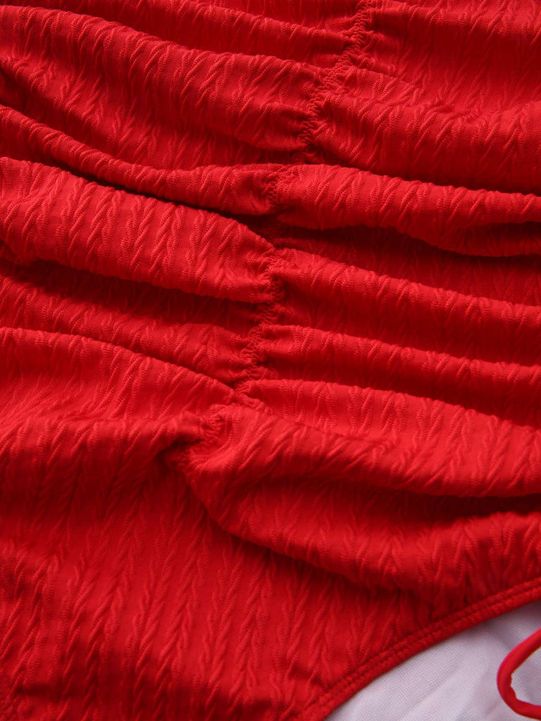 Close-up of red fabric with a textured pattern