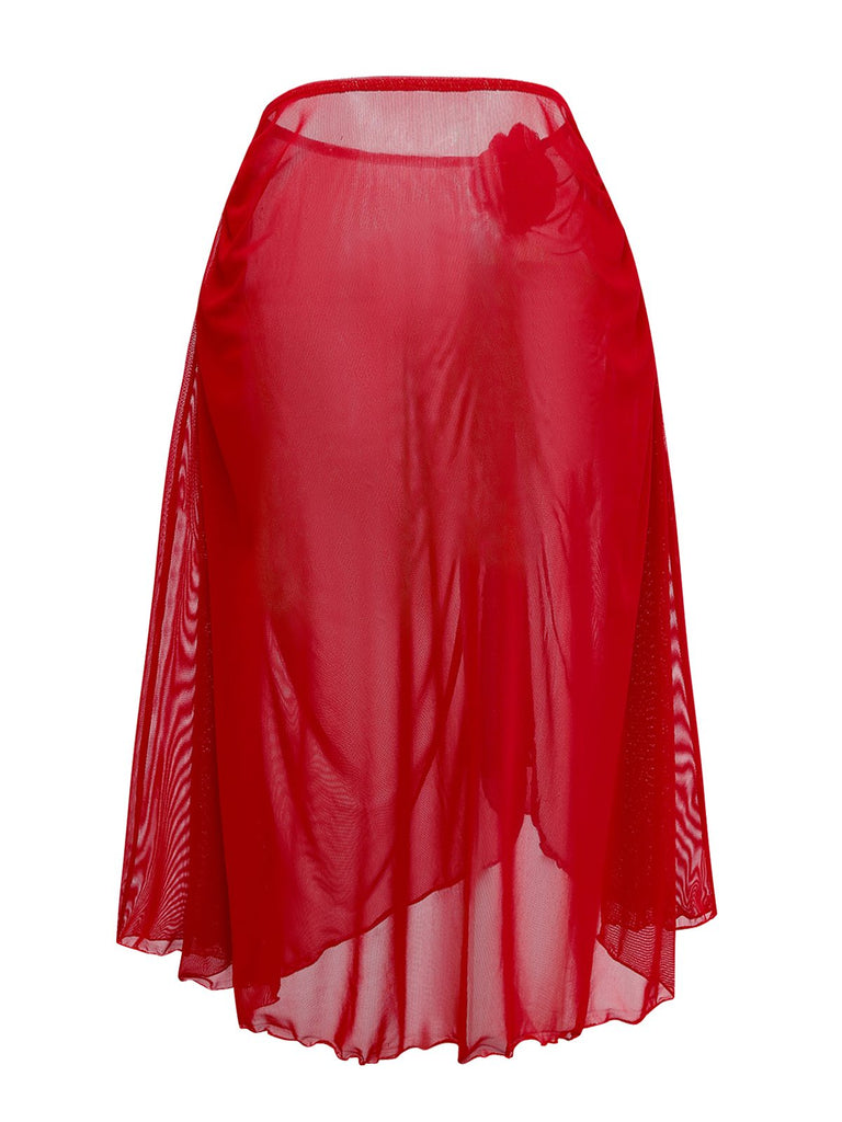 Red sheer skirt on a white background