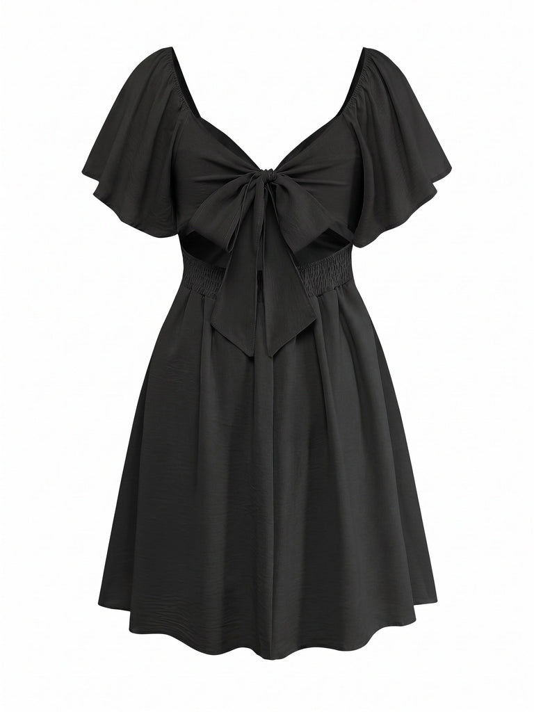 Robe à Décolleté Plongeant, Manches à Volants et Taille Haute Années 1970 - 9