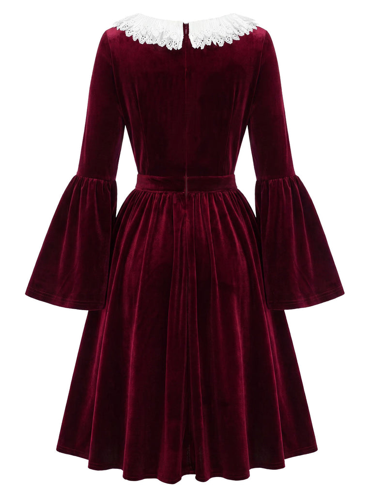 [Prévente] Robe bordeaux en velours à manches évasées Années 1950 - 4