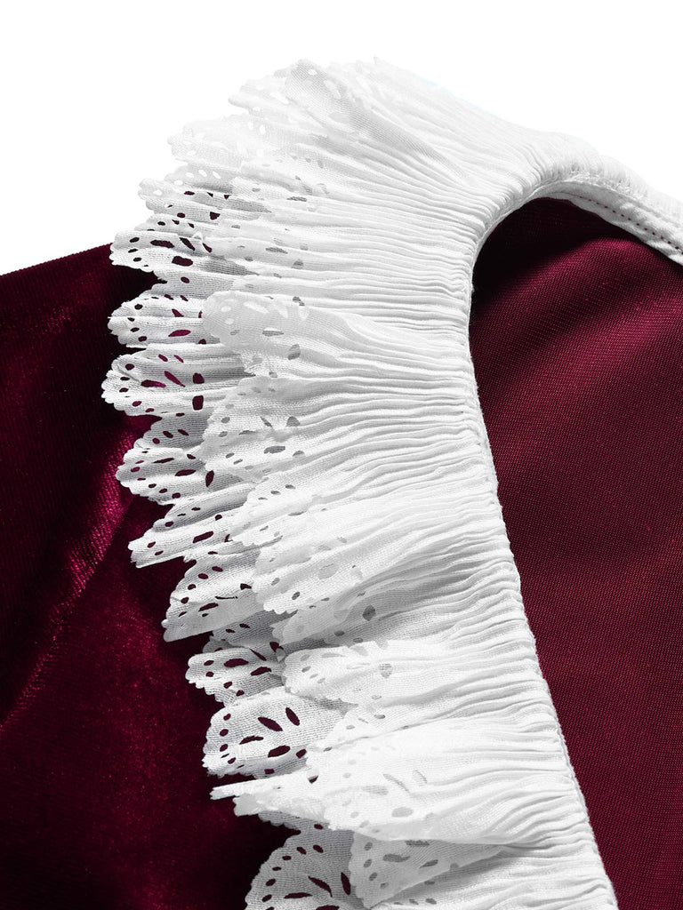 [Prévente] Robe bordeaux en velours à manches évasées Années 1950 - 6