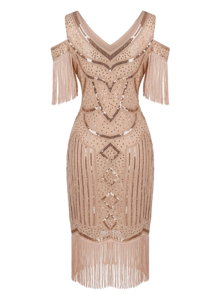 Robe Charleston à épaules dénudées, sequins et franges Années 1920 - 5