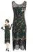 Robe Charleston Art déco à sequins et franges Années 1920 - 1
