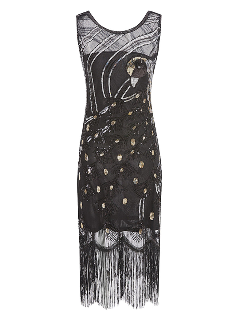 Robe Charleston Art déco à sequins et franges Années 1920 - 4