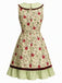 [Prévente] Robe Chartreuse à Carreaux et Cerises Rouges avec Ourlet Plissé Années 1960 - 4