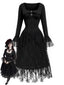 [Prévente] Robe corset noire gothique victorien ornée dentelle et volants années 1970