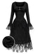 [Prévente] Robe corset noire gothique victorienne à dentelle et volants Années 1970 - 2