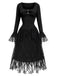 [Prévente] Robe corset noire gothique victorienne à dentelle et volants Années 1970 - 3