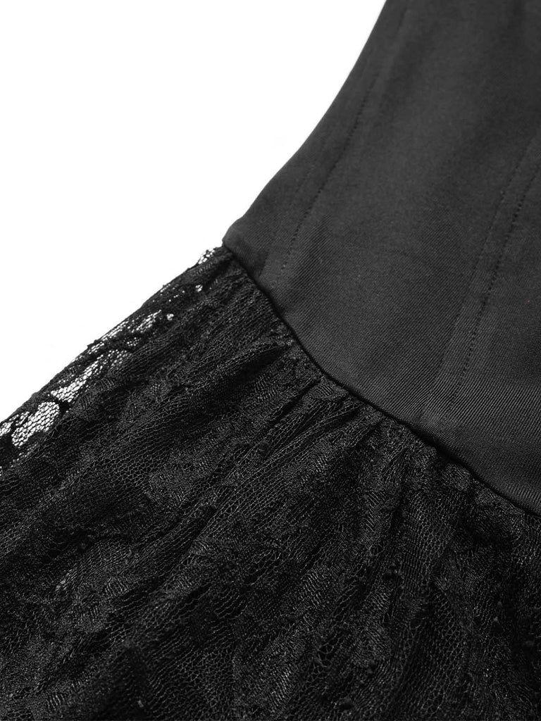 [Prévente] Robe corset noire gothique victorienne à dentelle et volants Années 1970 - 6