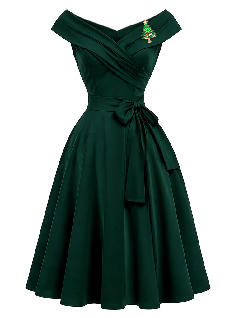 [Prévente] Robe de Noël à Épaules Dénudées et Broche Sapin Années 1950 - 2