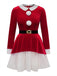 Robe de Noël en velours à étages, ourlet blanc et ceinture Années 1950 - 1
