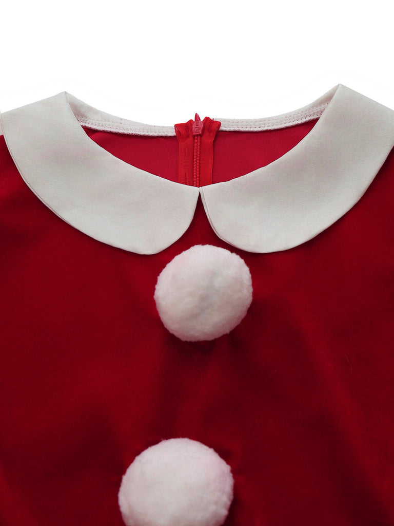 Robe de Noël en velours à étages, ourlet blanc et ceinture Années 1950 - 3