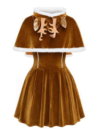 Robe de Noël en velours à renne, capuche et cape Années 1950 - 2