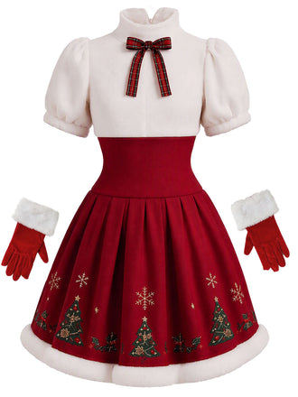 [Prévente] Robe de Noël rouge et blanche bouffante à bordure en fausse fourrure Années 1960 - 2