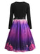 Robe de Noël Violet Vif à Motif Renne et Encolure Festonnée Années 1950 - 2