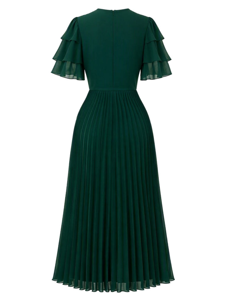 Robe de Soirée Longue Plissée à Manches à Volants Étagés Années 1970 - 3