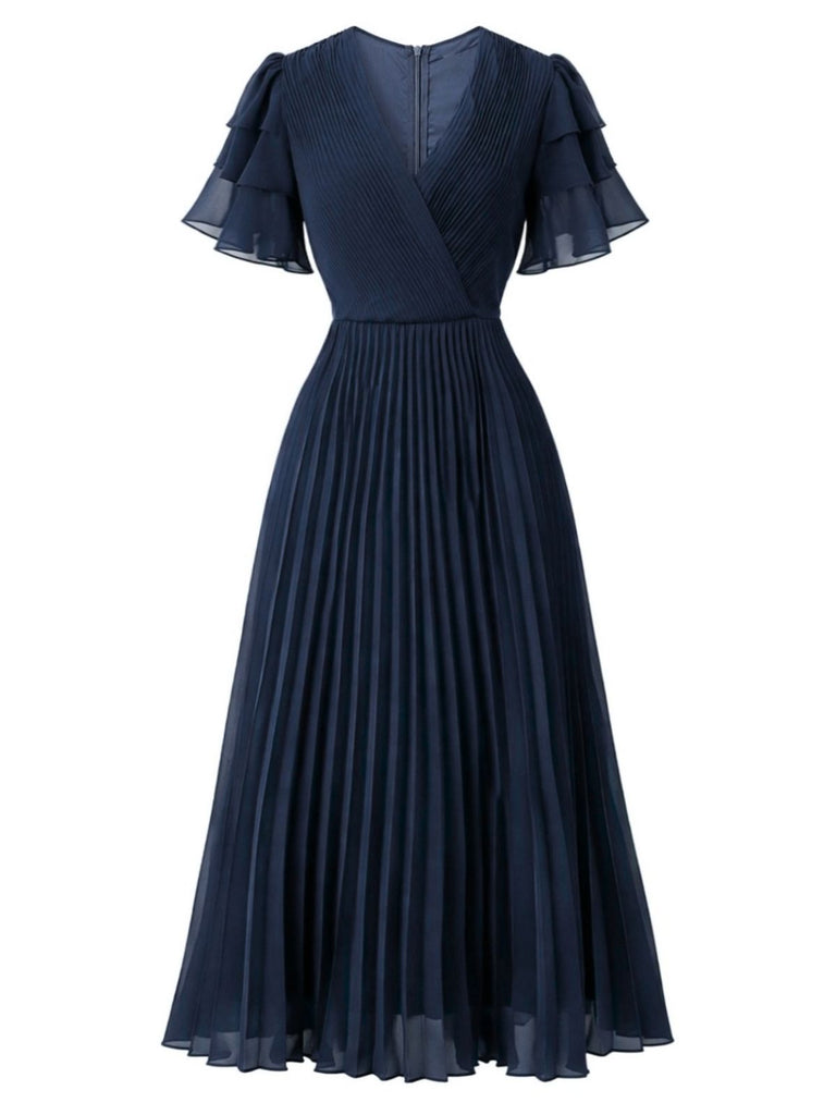 Robe de Soirée Longue Plissée à Manches à Volants Étagés Années 1970 - 4