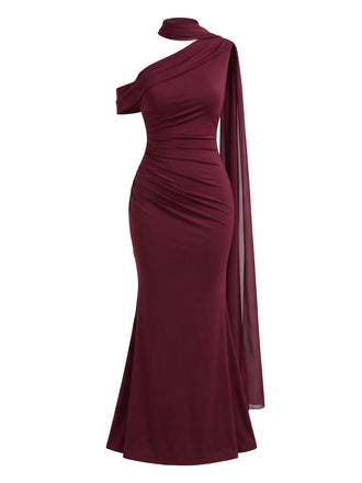 Robe de soirée sirène à col dos-nu asymétrique et fronces Années 1930 - 2