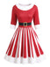 Robe évasée à imprimé de Noël et manches mi-longues Années 1950 - 2