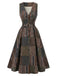 [Prévente] Robe Évasée Marron Sans Manches à Carreaux et Empiècements avec Ceinture Années 1940 - 2