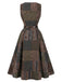 [Prévente] Robe Évasée Marron Sans Manches à Carreaux et Empiècements avec Ceinture Années 1940 - 3