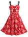 Robe évasée rouge à imprimé rennes et flocons de Noël Années 1950 - 3