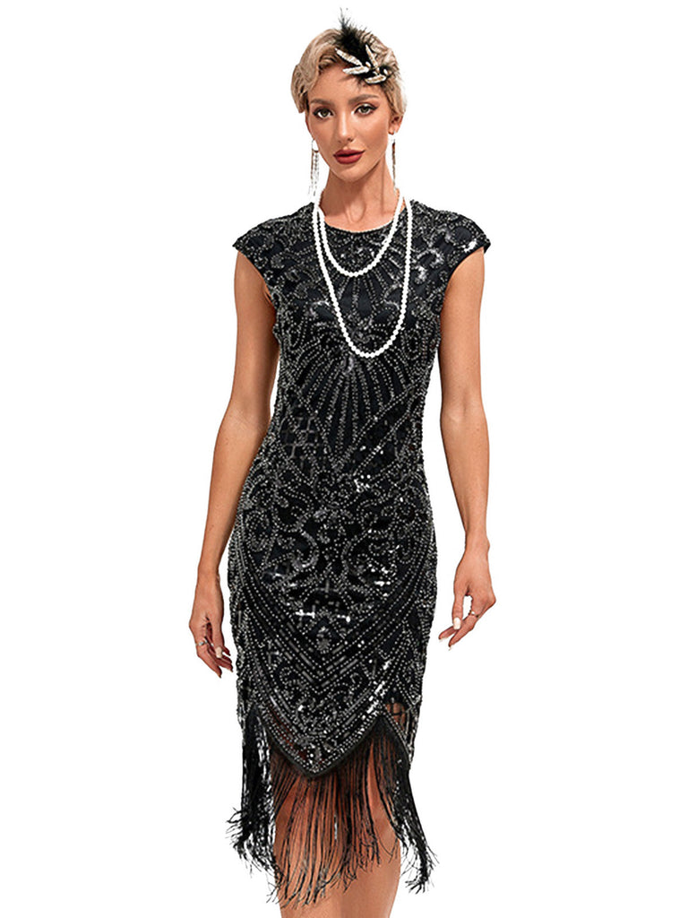 Robe Gatsby à Paillettes, Franges et Manches Courtes Années 1920 - 1
