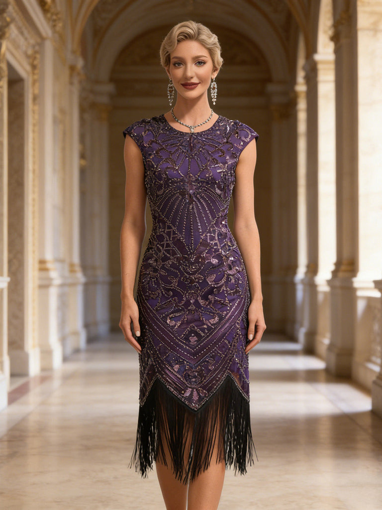 Robe Gatsby à Paillettes, Franges et Manches Courtes Années 1920 - 8
