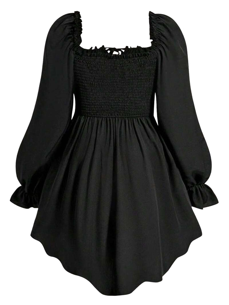 [Grande Taille] Robe Gothique Noire à Corset Lacé et Manches Longues Années 1970 - 2