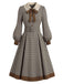 [Prévente] Robe Marron Clair Pied-de-Poule à Col Lavallière et Ceinture Années 1950 - 3