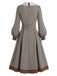 [Prévente] Robe Marron Clair Pied-de-Poule à Col Lavallière et Ceinture Années 1950 - 5