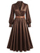 Robe midi en satin à col revers, manches bouffantes et ceinture Années 1940 - 1