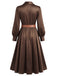 Robe midi en satin à col revers, manches bouffantes et ceinture Années 1940 - 2